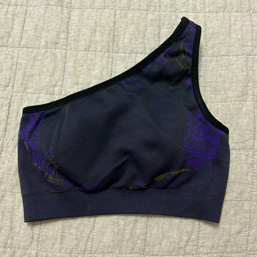 Gymshark WTFlex Seamless One Shoulder Sports Bra - Black/Neptune Purple/Green